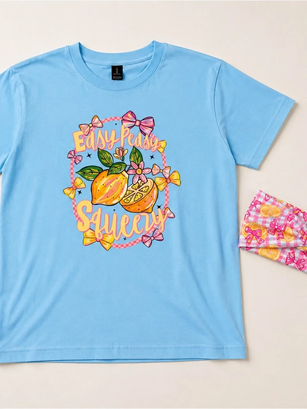Easy Peasy Squeezy Lemon Graphic Tee Matching Headband Bundle Gildan Size Large